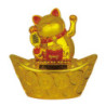 Maneki neko animé 100% solaire sur un gros lingot et pièces d'or (Bonheur et Richesse) doré h11cm