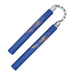 Nunchaku en mousse à chaîne imprimé dragon doré (bleu)