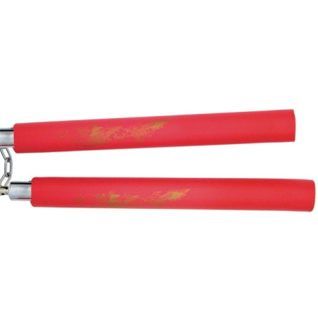 Nunchaku en mousse à chaîne imprimé dragon doré (rouge)