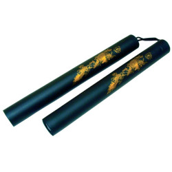 Nunchaku en mousse à corde imprimé dragon doré (noir)