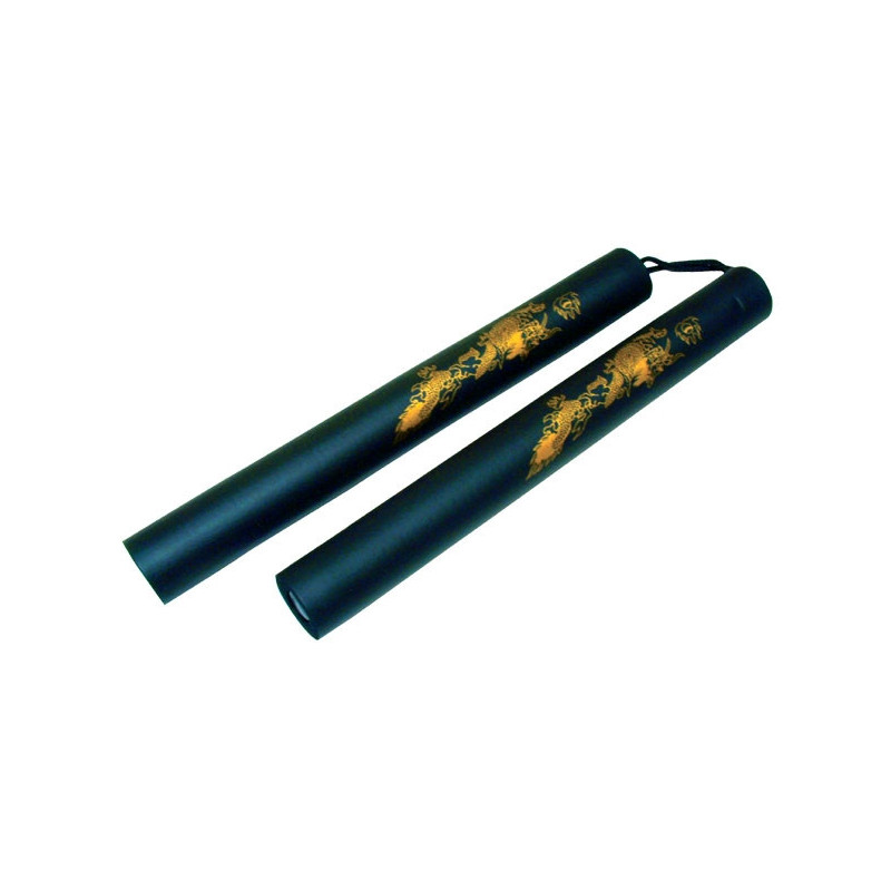 Nunchaku en mousse à corde imprimé dragon doré (noir)