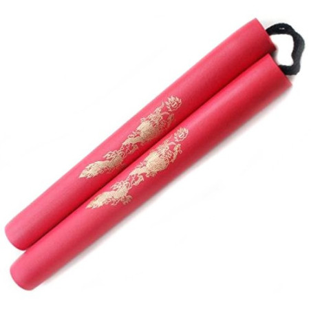 Nunchaku en mousse à corde imprimé dragon doré (rouge)
