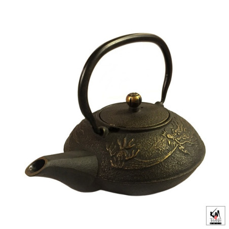 Théière en fonte chinoise DRAGON 0.80L noir et doré