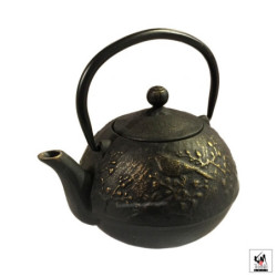 Théière en fonte chinoise OiSEAU et PRUNiER 0.6L noir et doré