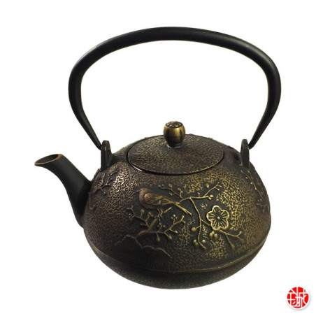 Théière en fonte chinoise OiSEAU et PRUNiER 0.80L noir et doré