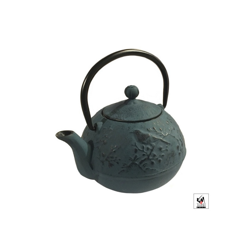 Théière en fonte chinoise OiSEAU et PRUNiER bleu 0.6L