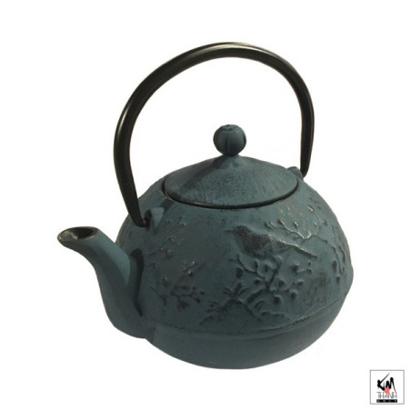 Théière en fonte chinoise OiSEAU et PRUNiER bleu 0.6L