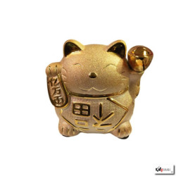 Tirelire Maneki neko doré en porcelaine "BONhEUR" (h16.5cm)