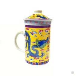 Tisanière & filtre en porcelaine DOUbLE DRAGONS jaune