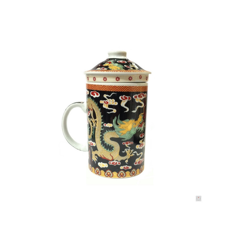 Tisanière & filtre en porcelaine DOUbLE DRAGONS noir