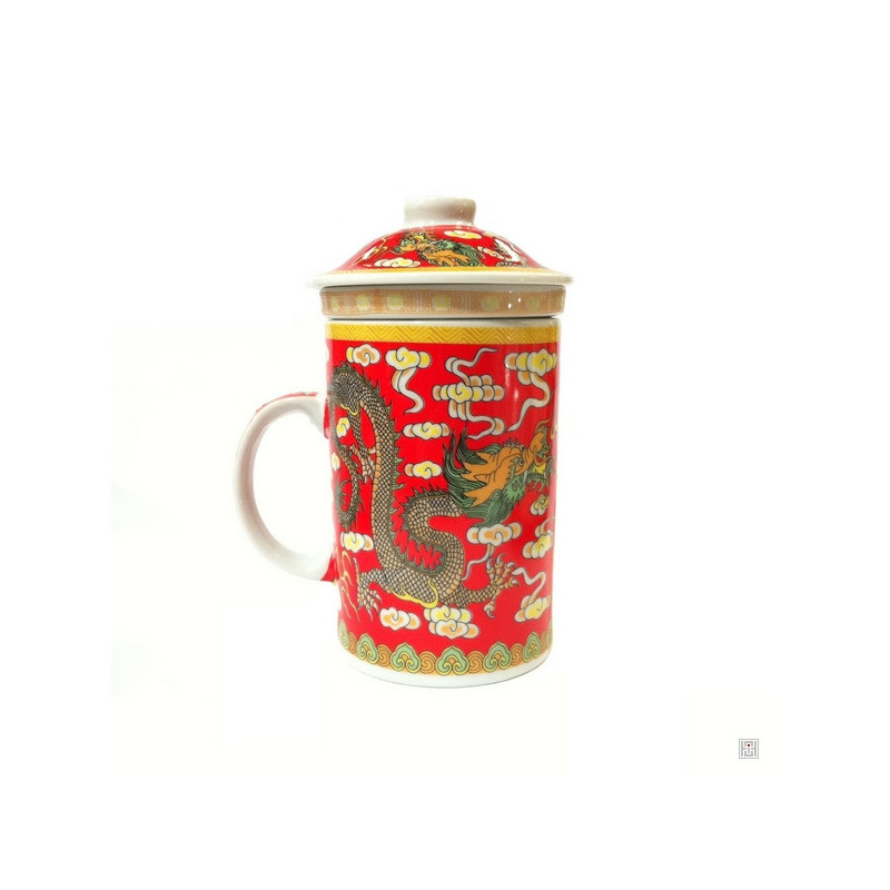 Tisanière & filtre en porcelaine DOUbLE DRAGONS rouge