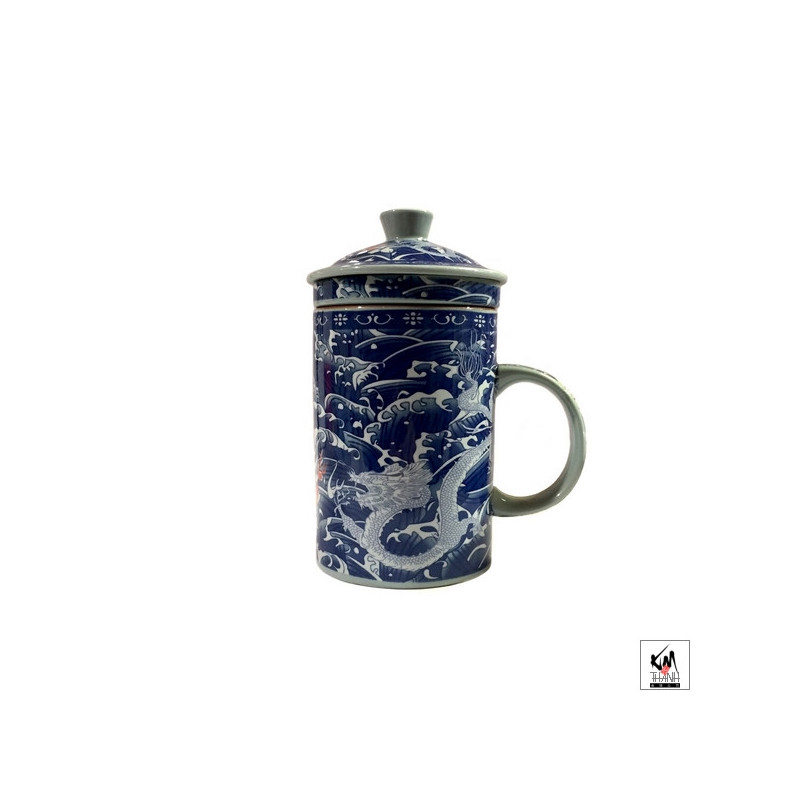 Tisanière & filtre en porcelaine DRAGONS bleu (Réussite)