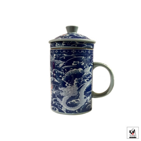 Tisanière & filtre en porcelaine DRAGONS bleu (Réussite)