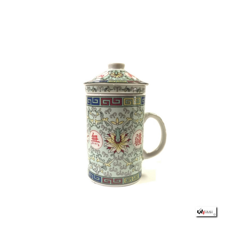 Tisanière & filtre en porcelaine PiVOiNES vert