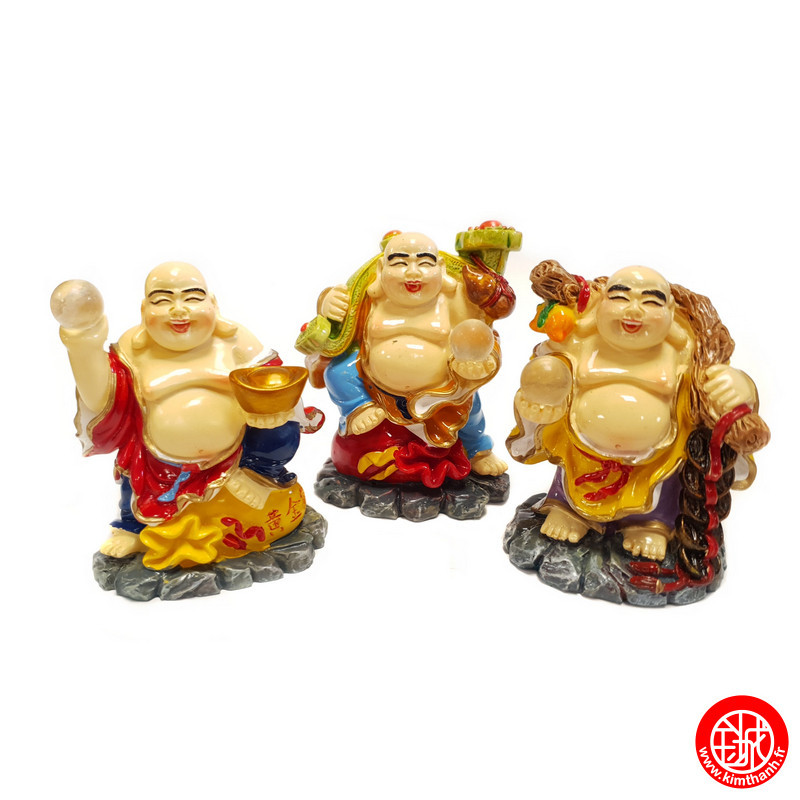 Bouddha HOTEi résine peint à la main avec boule de verre h7cm