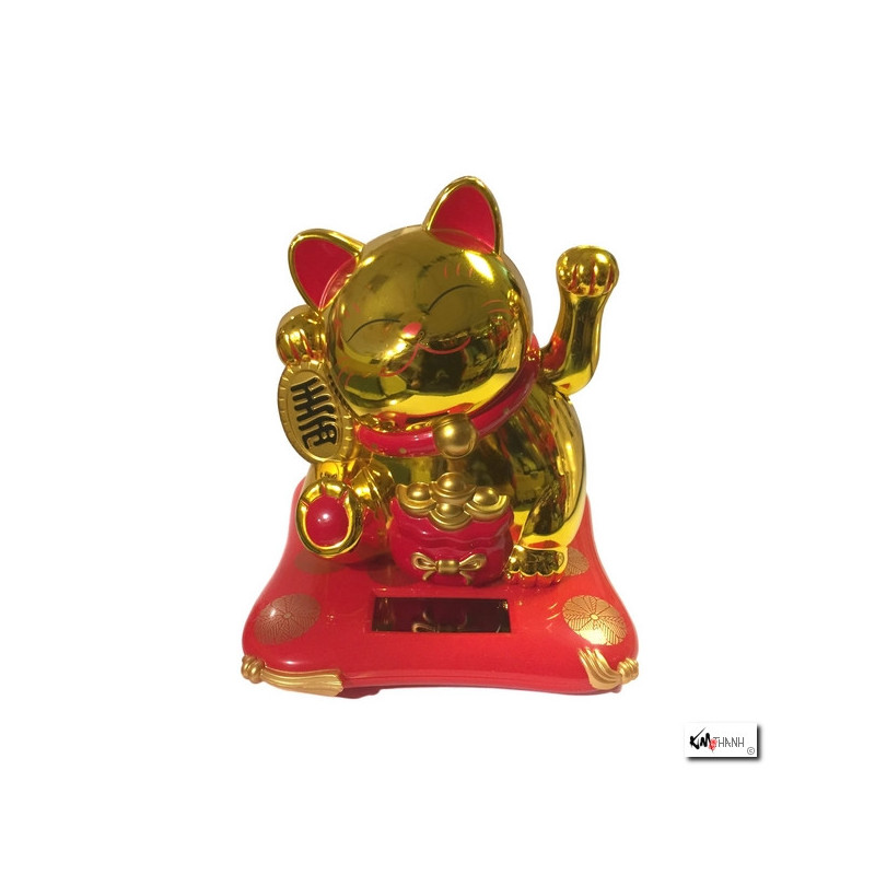 Maneki neko animé BOURSE de LiNGO 100% SOLAiRE richesse doré h10.5cm