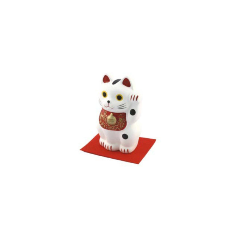 Maneki Neko BLANC en argile (h10.5cm)