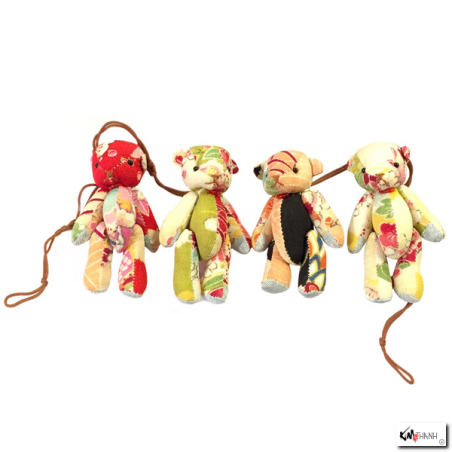 Mini peluche OURSON articulé en tissus japonais chirimen (h8.5cm)