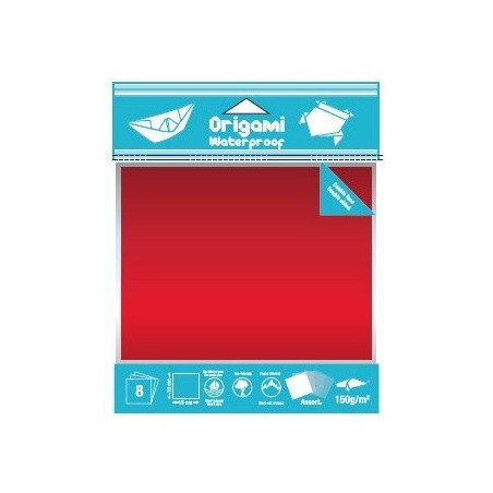 Papier origami 8 feuilles unies iMPERMéAbLES 15x15cm assortis