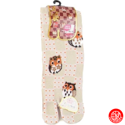 Tabi Socks (S) Chaussettes à orteil japonaises ChOUETTES sur DAMiER grises (extensible t34 à t39)