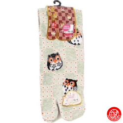 Tabi Socks (S) Chaussettes à orteil japonaises ChOUETTES sur DAMiER rouges (extensible t34 à t39)