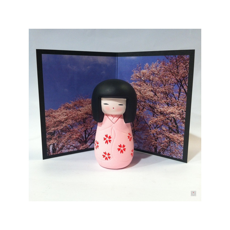 Kokeshi en argile peinte ROSE (h9cm)