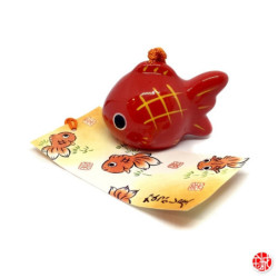 Carillon à vent japonais (fuurin) en porcelaine KiNGYO poisson rouge (h4.5cm)