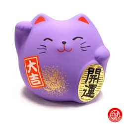 Maneki neko Petit DODU en argile blanche ViOLET (Sagesse) 5.5cm
