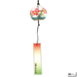Carillon à vent japonais (fuurin) en verre soufflé boule FLEURS ROUGES