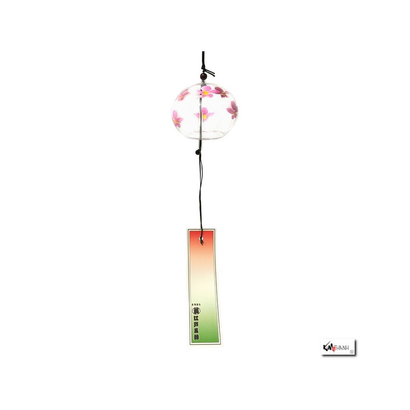 Carillon à vent japonais (fuurin) en verre soufflé boule FLEURS ROSES