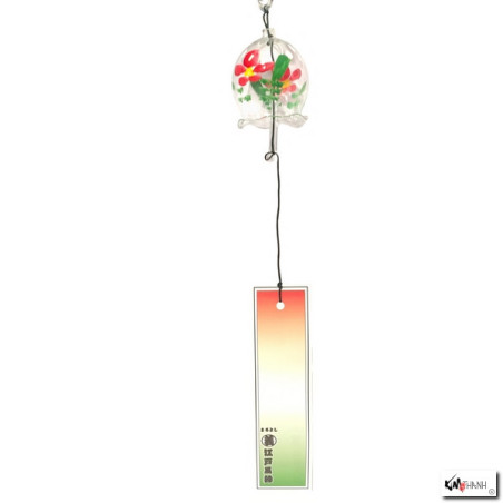 Carillon à vent japonais (fuurin) en verre soufflé cloche FLEURS ROUGES