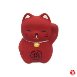 Maneki neko Petit RONd-RONd ROUGE en argile (Santé) h5cm