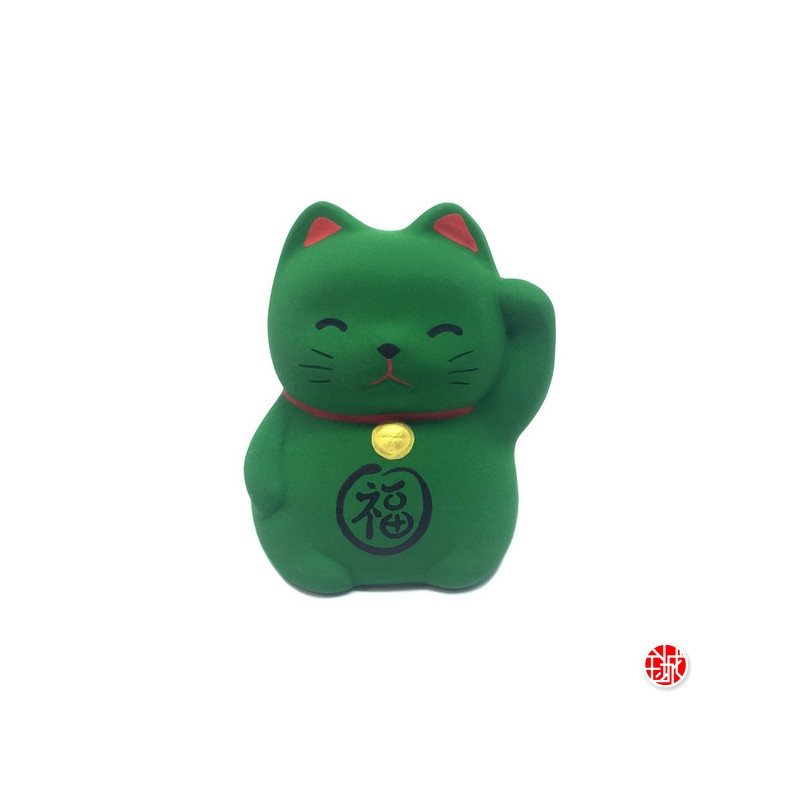 Maneki neko Petit RONd-RONd VERT en argile (Etudes) h5cm