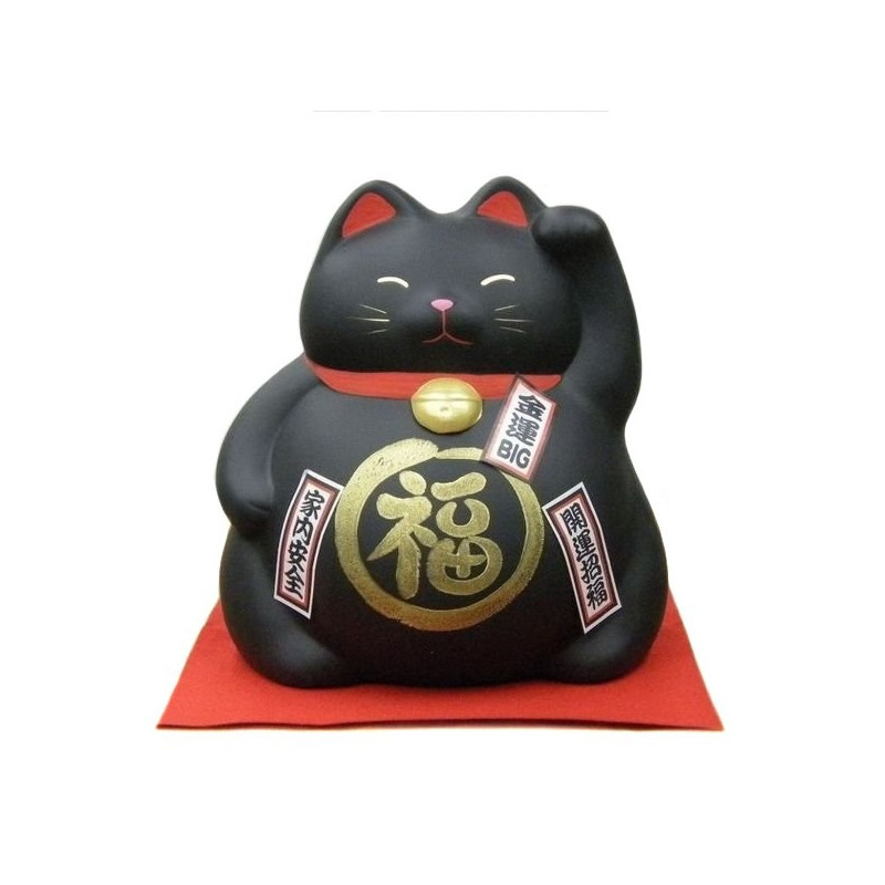 Tirelire Maneki neko BiG DODU en argile NOiR (Chance) h21cm