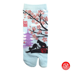 Tabi Socks (S) Socquettes à orteil japonaises ChATS et PAGOdE bleu clair (Taille extensible de 34 à 39)