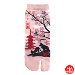 Tabi Socks S - Socquettes à orteil japonaises ChATS et PAGOdE roses (Taille extensible de 34 à 39)