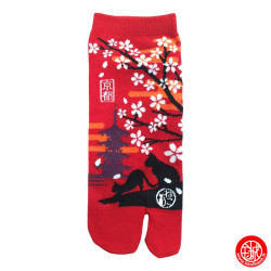 Tabi Socks (S) Socquettes à orteil japonaises ChATS et PAGOdE rouges (Taille extensible de 34 à 39)