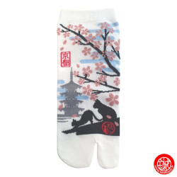 Tabi Socks (S) Socquettes à orteil japonaises ChATS et PAGOdE blanches (Taille extensible de 34 à 39)