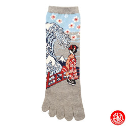 Chaussettes à 5 doigts japonaises (M) GEiShA et GRANdE VAGUE grises (extensible t40 à 44)