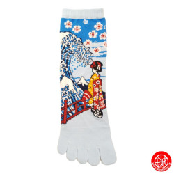 Chaussettes à 5 doigts japonaises (M) GEiShA et GRANdE VAGUE bleu clair (extensible t40 à t44)