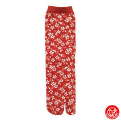 Tabi Socks (S) Chaussettes à orteil japonaises HANAbiRA GARA rouges (Taille extensible de 34 à 39)