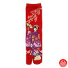 Tabi Socks (S) Chaussettes à orteil japonaises GEiShA EVENTAiL rouges (Taille extensible de 34 à 39)