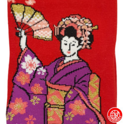 Tabi Socks (S) Chaussettes à orteil japonaises GEiShA EVENTAiL rouges (Taille extensible de 34 à 39)