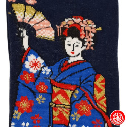 Tabi Socks (S) Chaussettes à orteil japonaises GEiShA EVENTAiL bleu nuit (Taille extensible de 34 à 39)