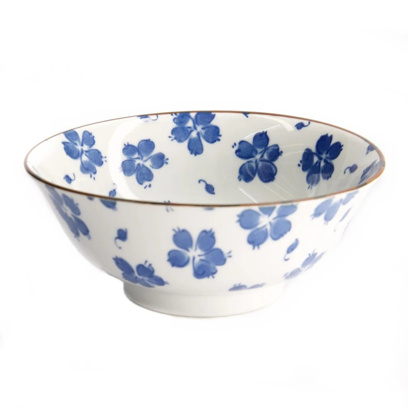 Bol à soupe ramen en porcelaine japonaise HANA ChiRAShi blanc bleu (d19cm)