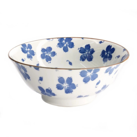Bol à soupe ramen en porcelaine japonaise HANA ChiRAShi blanc bleu (d19cm)