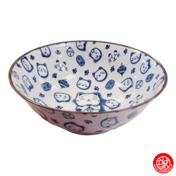 Bol à soupe ramen en porcelaine japonaise MANEKi NEKO SALUTATiON bleu (d19cm)