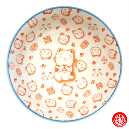 Bol à soupe ramen en porcelaine japonaise MANEKi NEKO SALUTATiON rouge (d19cm)
