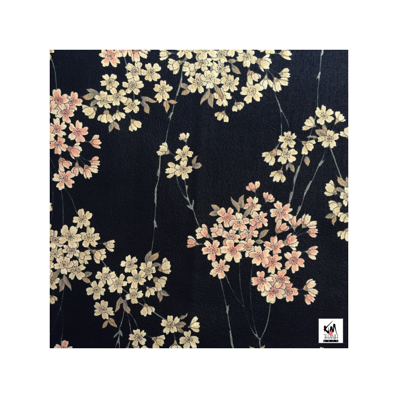Tissus au mètre CERiSiERS noir 100% coton (Japon)