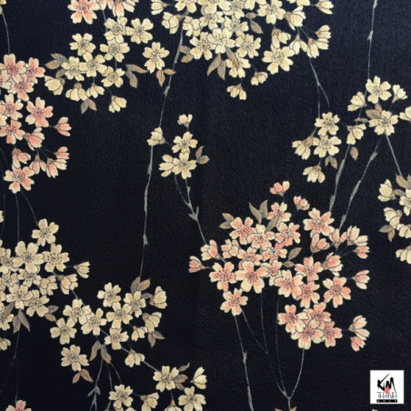 Tissus au mètre CERiSiERS noir 100% coton (Japon)